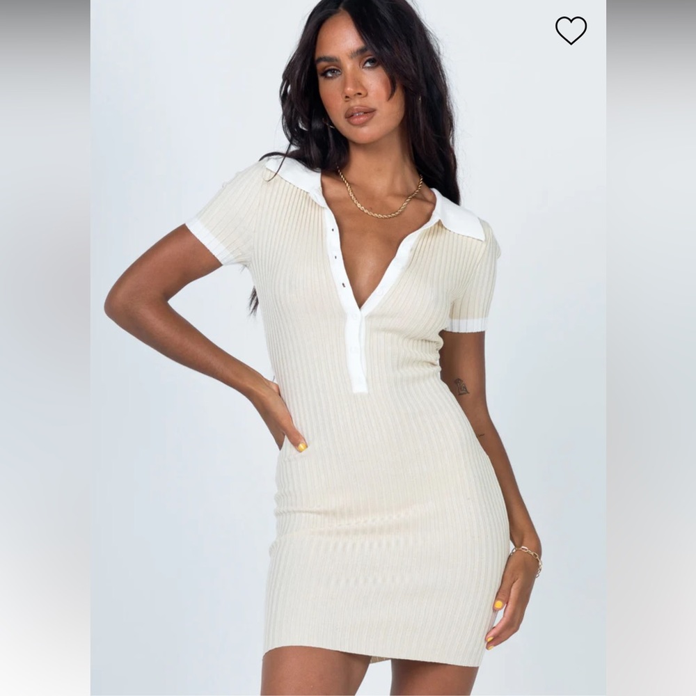 Princess Polly Cream Ribbed Dress